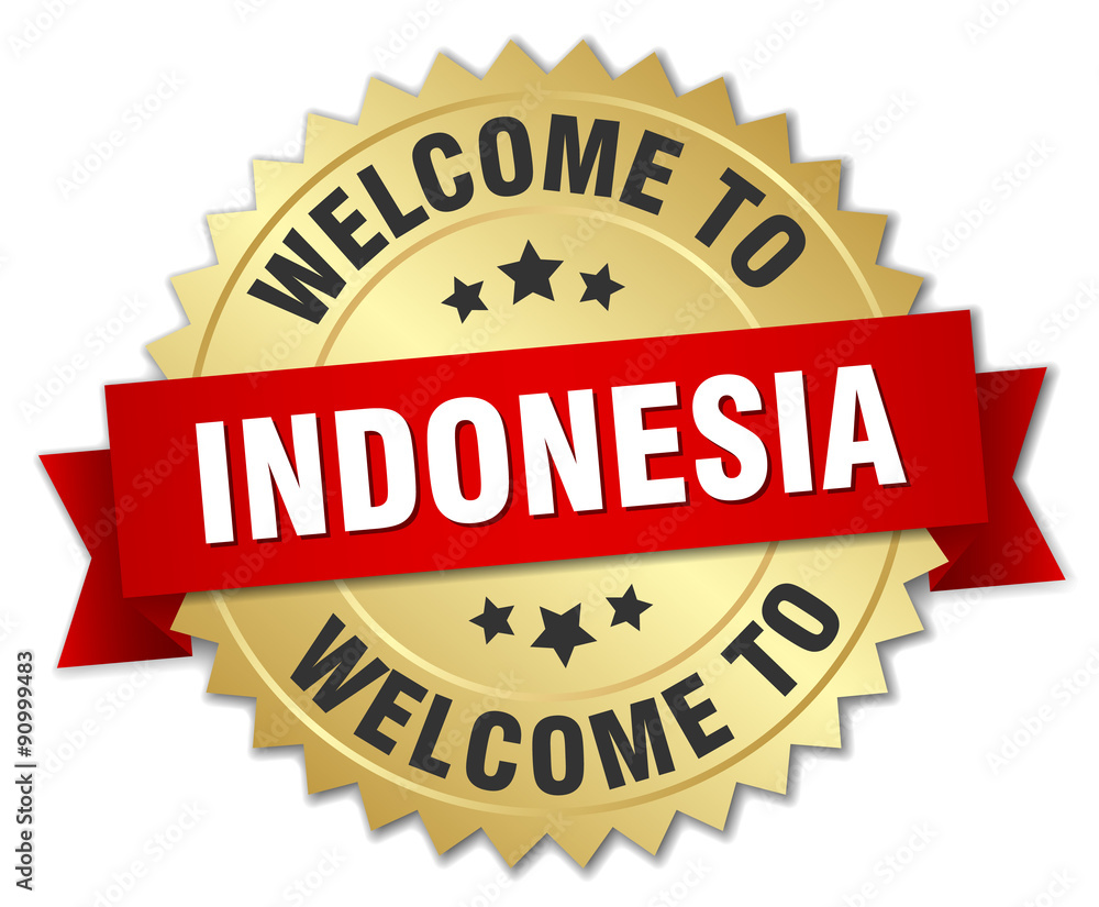 Indonesia 3d gold badge with red ribbon Indonesia 3d gold badge with red ribbon
