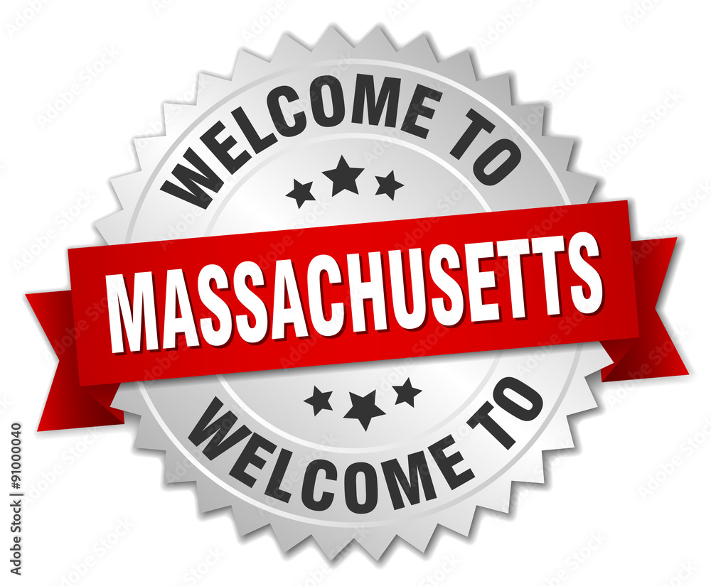 Massachusetts 3d silver badge with red ribbon Massachusetts 3d silver badge with red ribbon