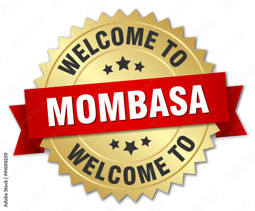 Mombasa 3d gold badge with red ribbon