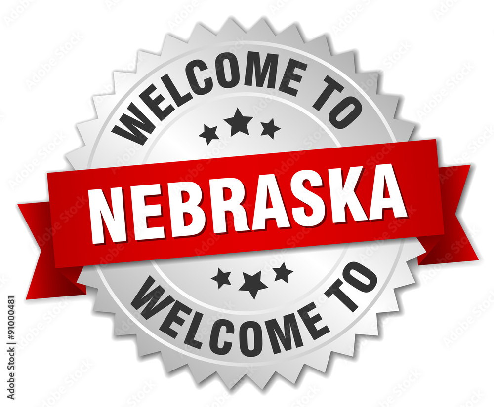 Nebraska 3d silver badge with red ribbon Nebraska 3d silver badge with red ribbon