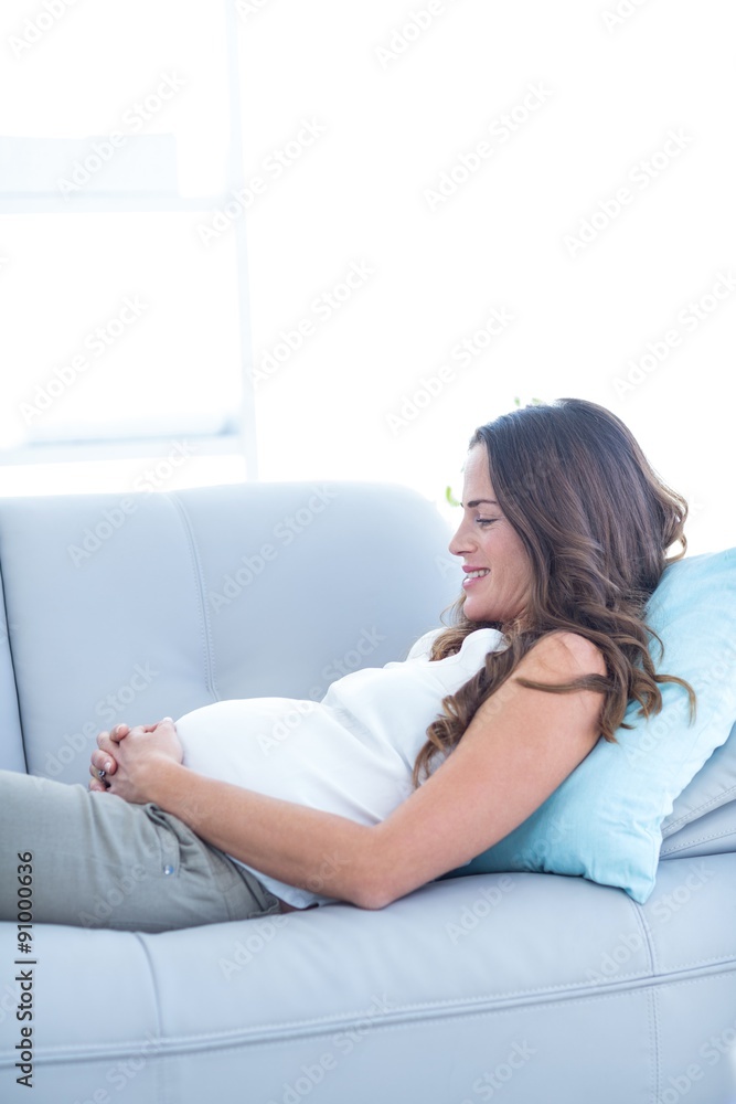 Smiling pregnant woman relaxing at home Smiling pregnant woman relaxing at home