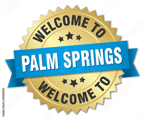Palm Springs 3d gold badge with blue ribbon