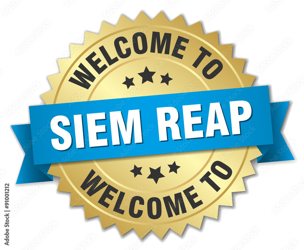 Siem Reap 3d gold badge with blue ribbon Siem Reap 3d gold badge with blue ribbon