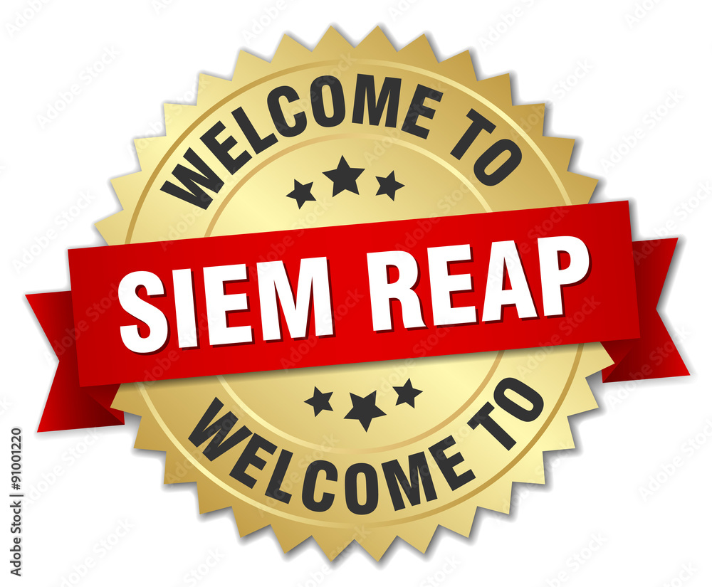 Siem Reap 3d gold badge with red ribbon Siem Reap 3d gold badge with red ribbon