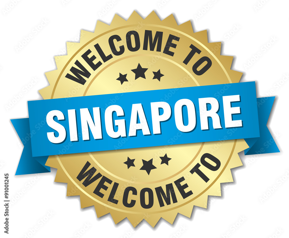 Singapore 3d gold badge with blue ribbon
