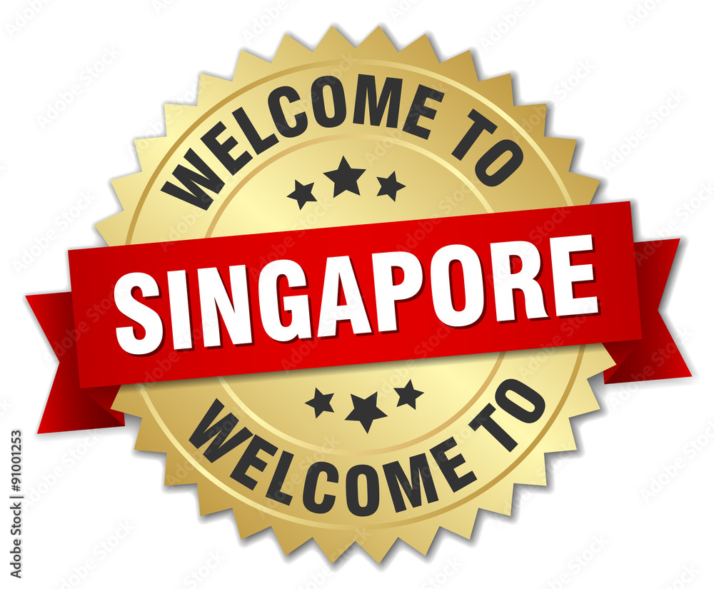 Singapore 3d gold badge with red ribbon Singapore 3d gold badge with red ribbon