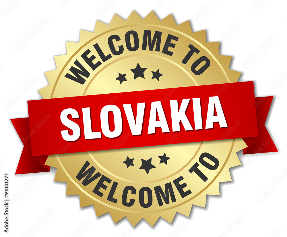 Slovakia 3d gold badge with red ribbon Slovakia 3d gold badge with red ribbon