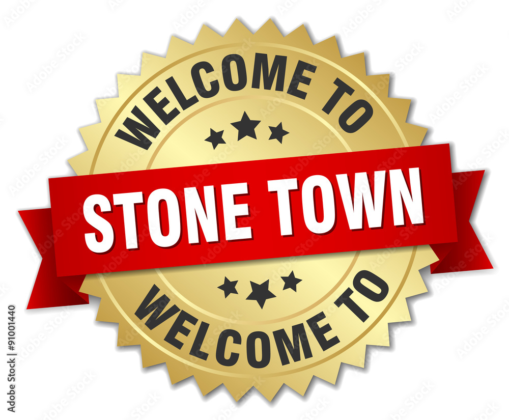 Stone Town 3d gold badge with red ribbon Stone Town 3d gold badge with red ribbon