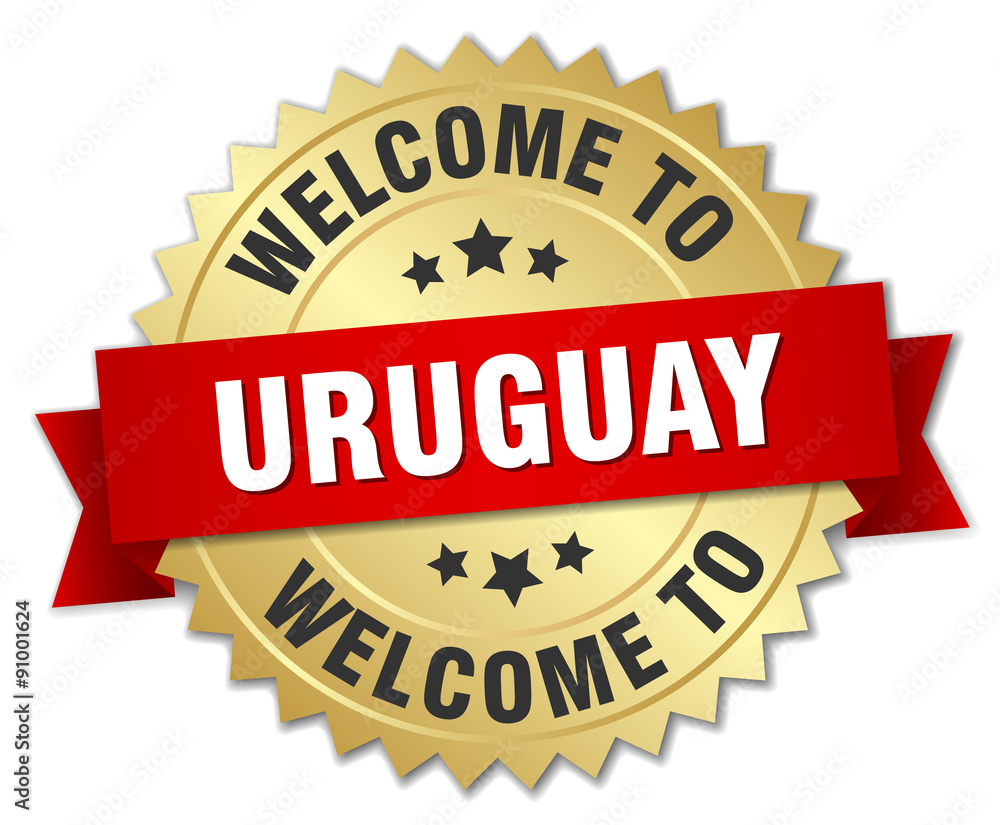 Uruguay 3d gold badge with red ribbon