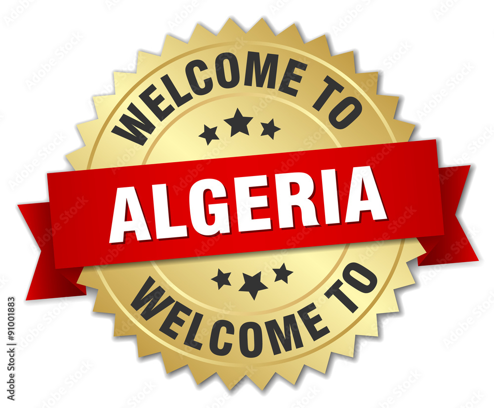 Algeria 3d gold badge with red ribbon Algeria 3d gold badge with red ribbon