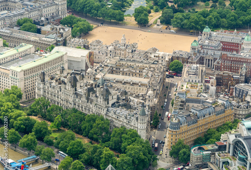 London, UK. Aerial view of Whitehall Gardens and Govern Headquar photo