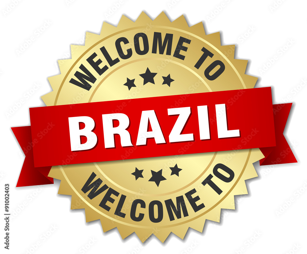 Brazil 3d gold badge with red ribbon Brazil 3d gold badge with red ribbon
