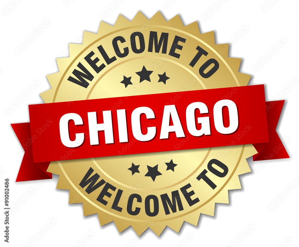 Chicago 3d gold badge with red ribbon Chicago 3d gold badge with red ribbon