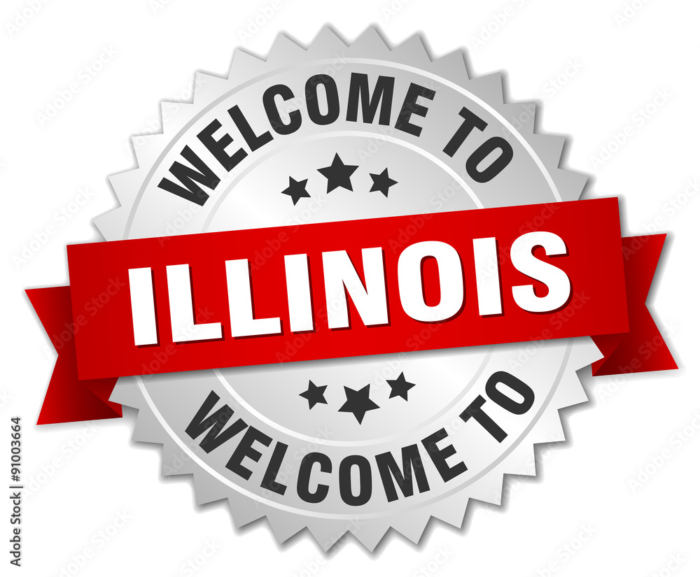 Illinois 3d silver badge with red ribbon Illinois 3d silver badge with red ribbon
