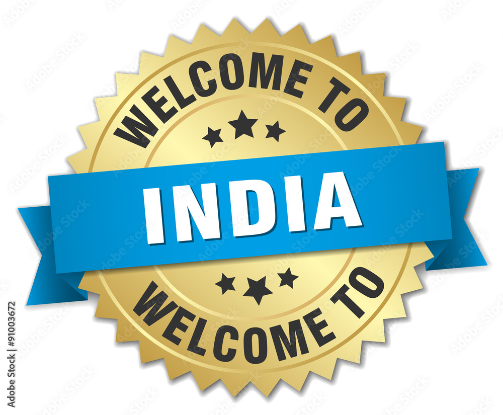India 3d gold badge with blue ribbon India 3d gold badge with blue ribbon