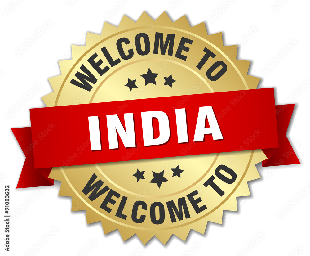 India 3d gold badge with red ribbon India 3d gold badge with red ribbon