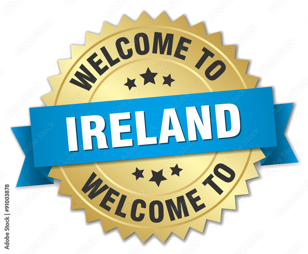 Ireland 3d gold badge with blue ribbon