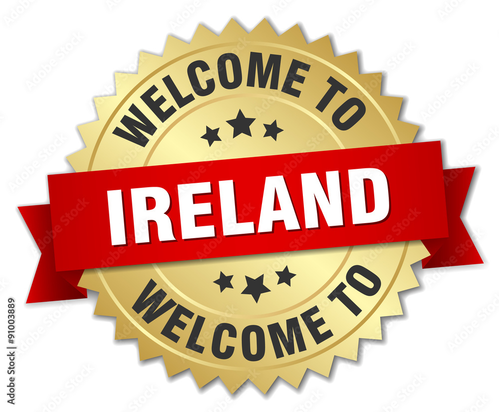 Ireland 3d gold badge with red ribbon Ireland 3d gold badge with red ribbon