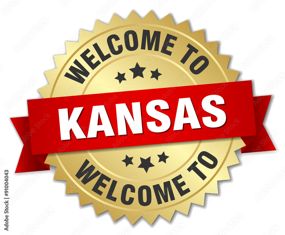 Kansas 3d gold badge with red ribbon Kansas 3d gold badge with red ribbon