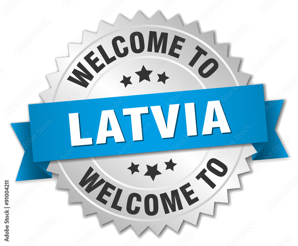 Latvia 3d silver badge with blue ribbon Latvia 3d silver badge with blue ribbon