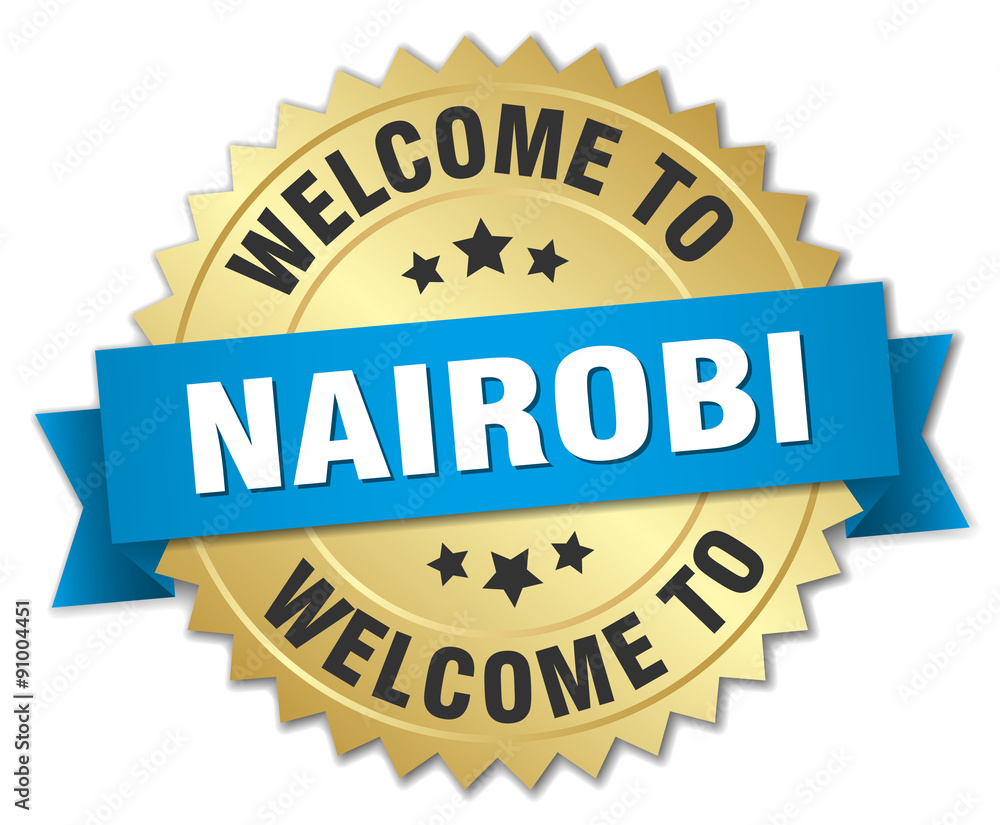 Nairobi 3d gold badge with blue ribbon