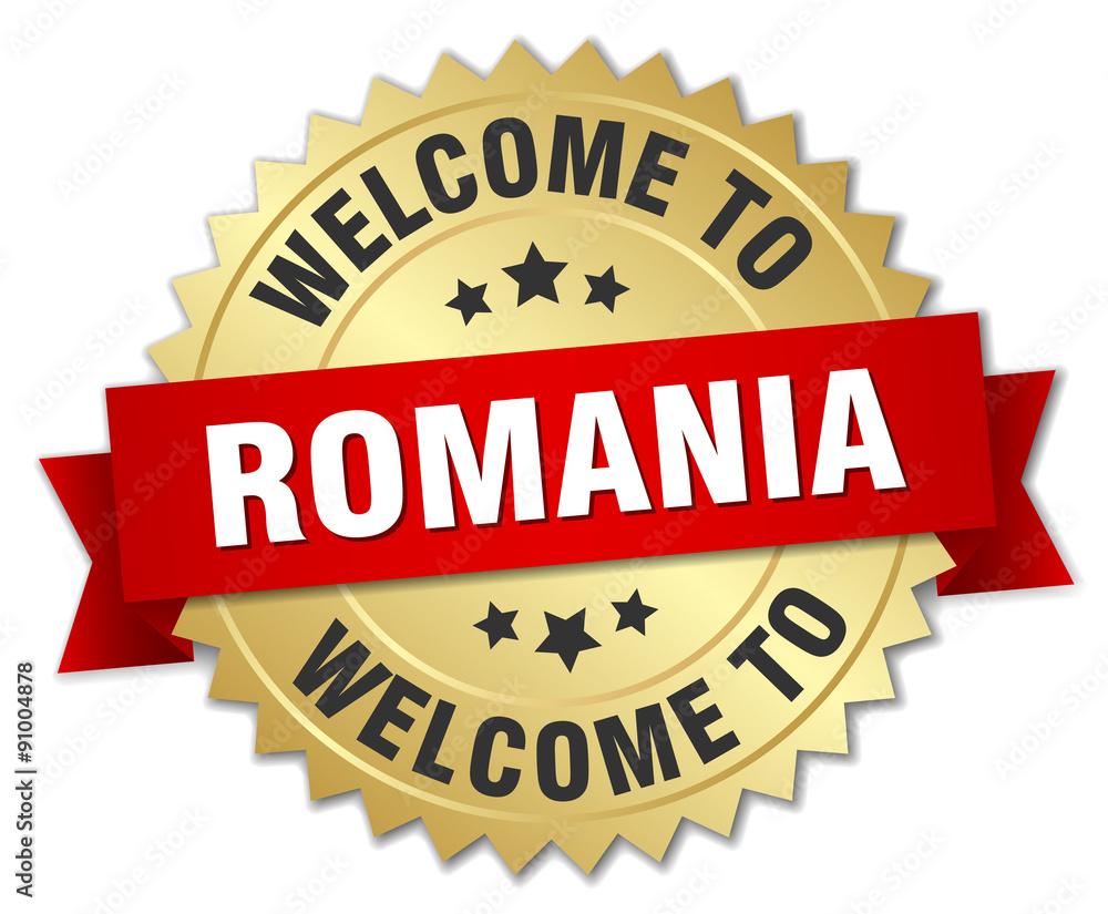 Romania 3d gold badge with red ribbon Romania 3d gold badge with red ribbon
