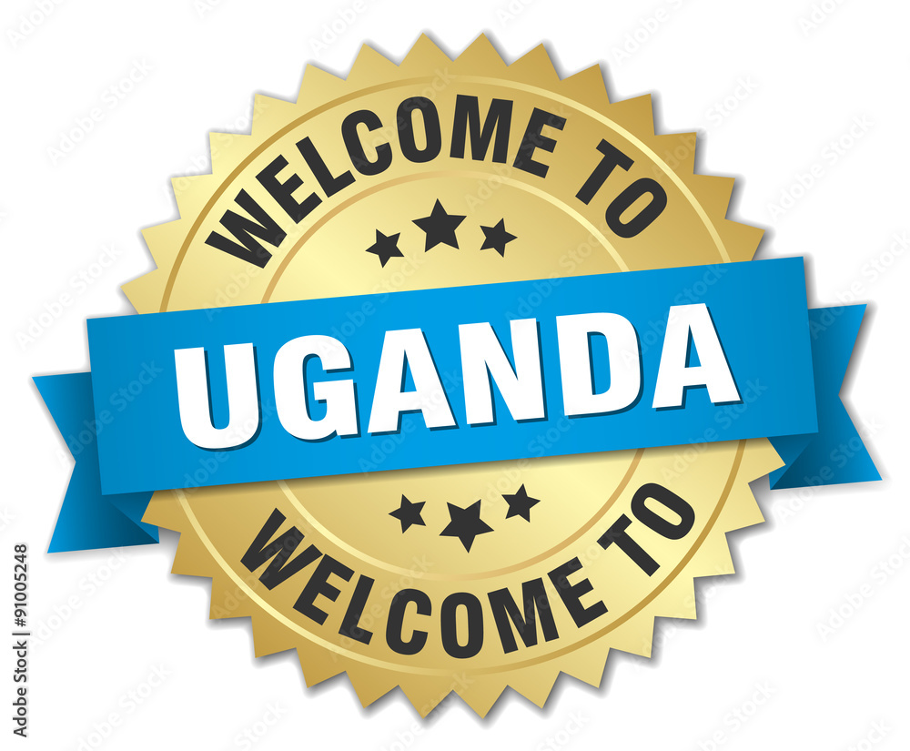 Uganda 3d gold badge with blue ribbon