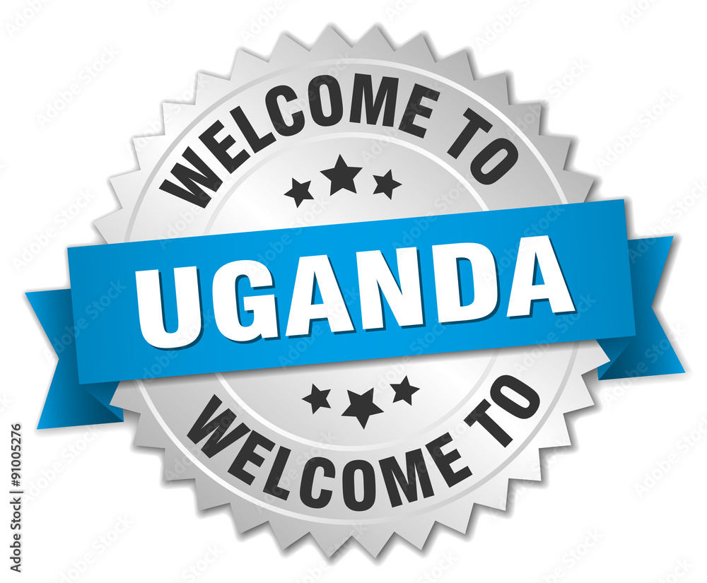 Uganda 3d silver badge with blue ribbon Uganda 3d silver badge with blue ribbon