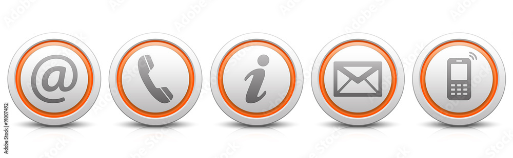 Contact Us – Set of light gray buttons with reflection & orange - obrazy, fototapety, plakaty 