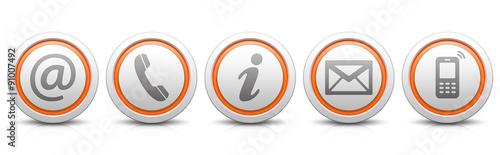 Contact Us – Set of light gray buttons with reflection & orange