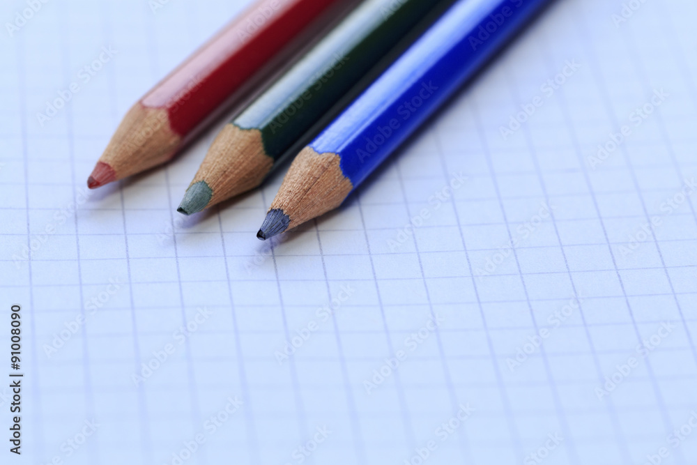 Pencils in the three primary colors Pencils in the three primary colors
