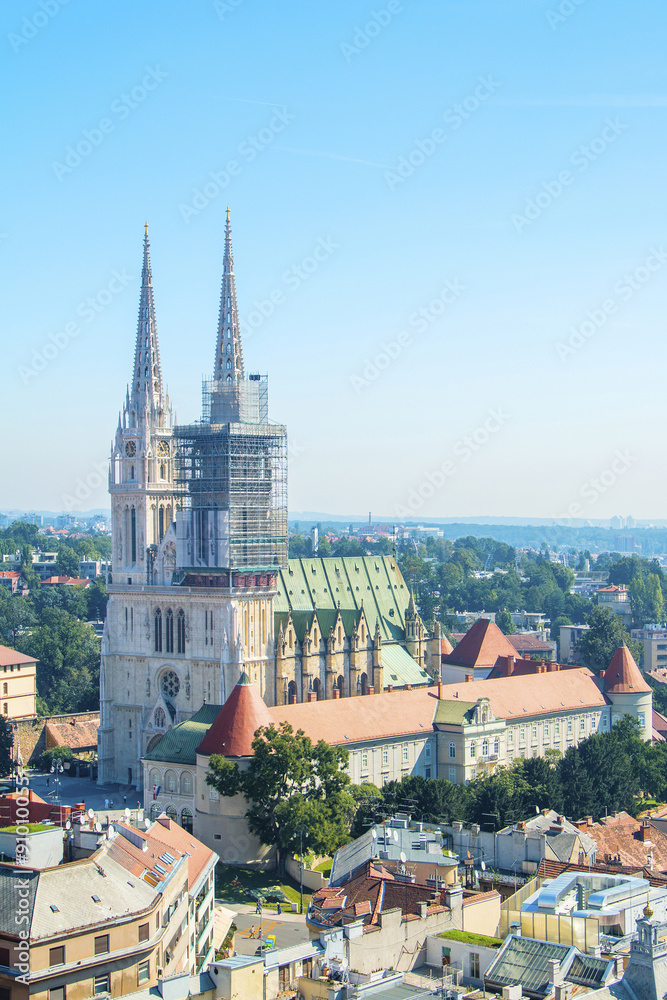     Kaptol and catholic cathedral in the center of Zagreb, Croatia, vertical view 
