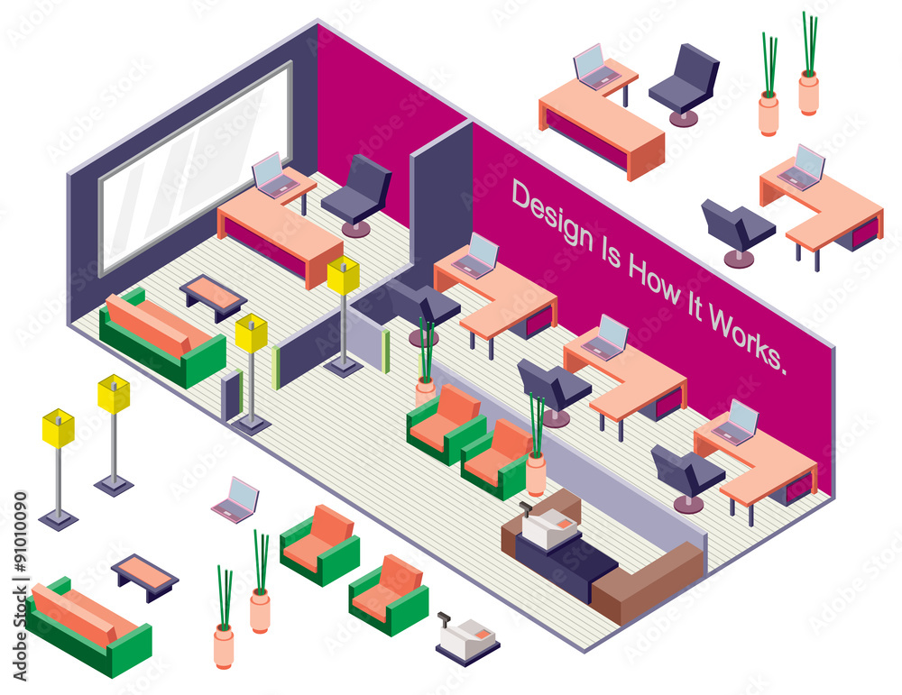illustration of infographic interior  room concept in isometric graphic