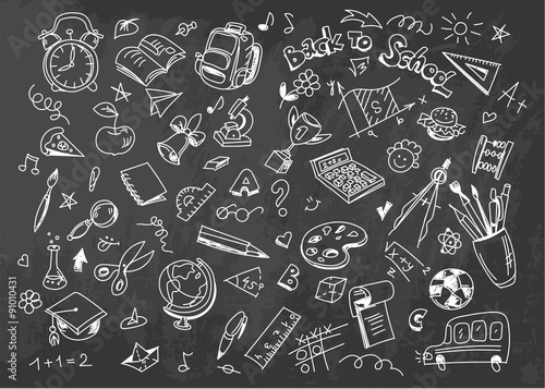 Back to school vector drawing background on chalkboard photo