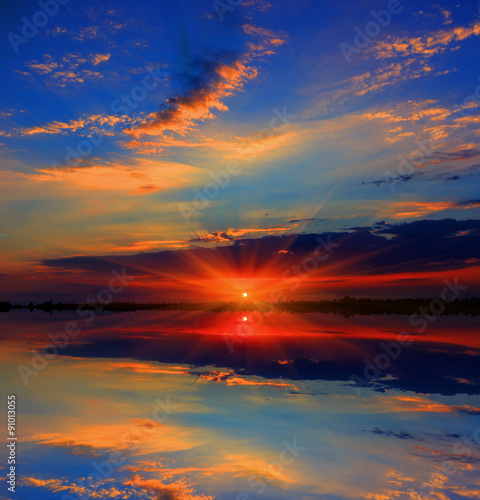 majestic sunset over lake