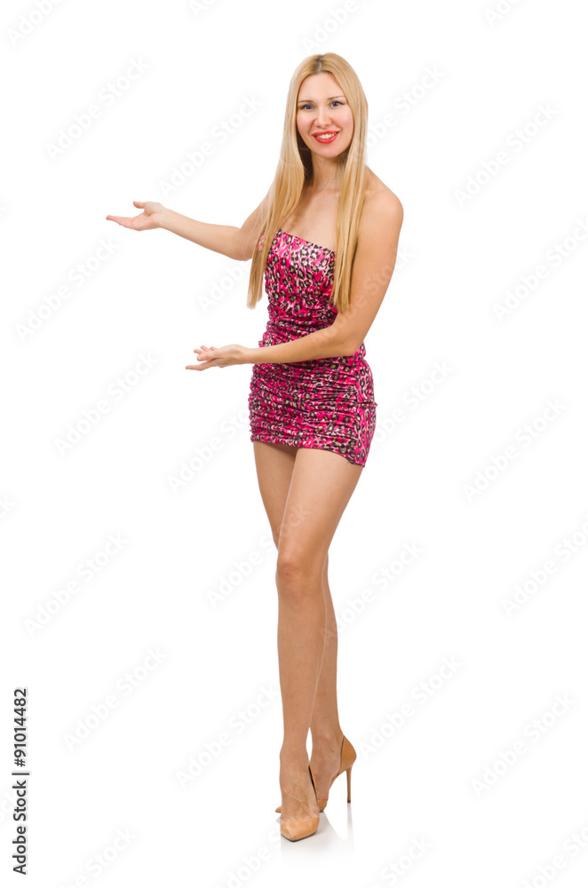 Young woman in strapless dress isolated on white Young woman in strapless dress isolated on white