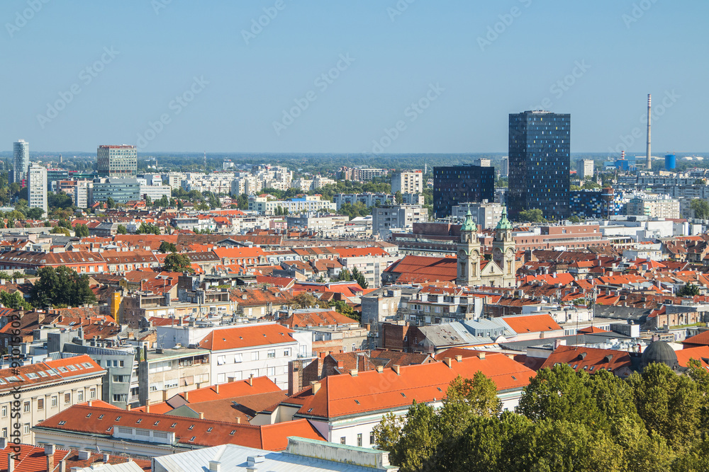     Aerial view of Zagreb center and modern business towers, urban skyline 