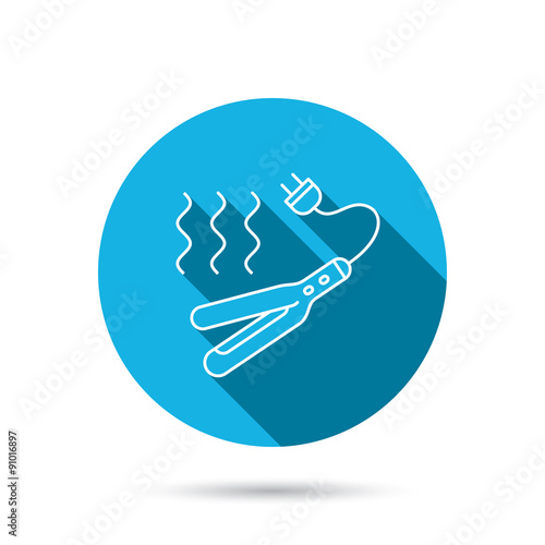 Curling iron icon. Hairstyle electric tool sign.