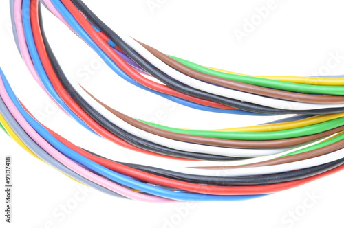 Multicolored electrical cable isolated on white background
