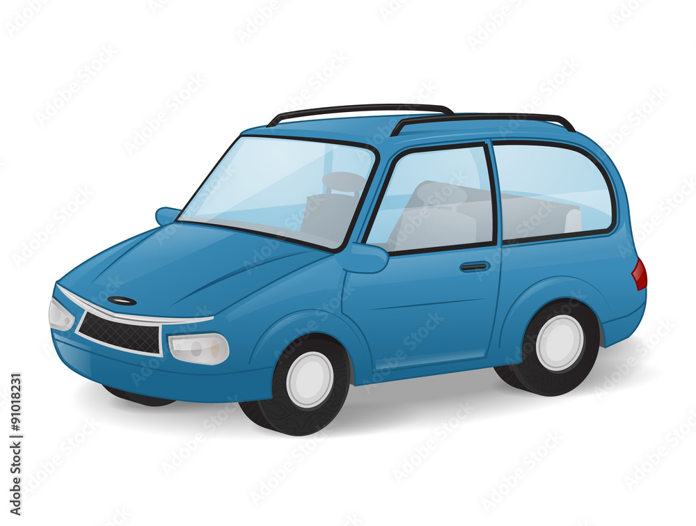 Blue cartoon car illustration isolated on white