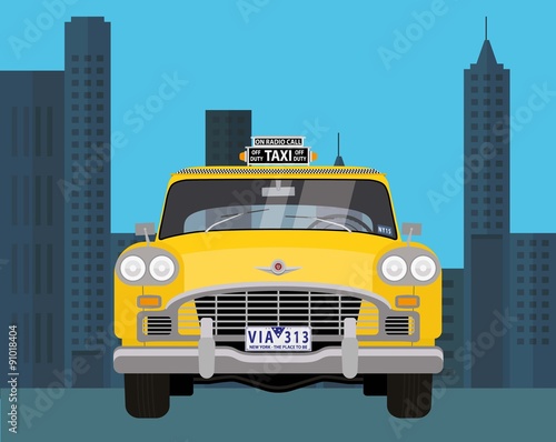 Retro car taxi in New York. Vector illustration.