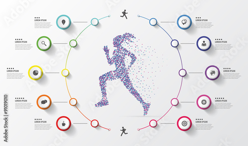 Infographic design template. Running. Colorful circles with icons. Vector illustration