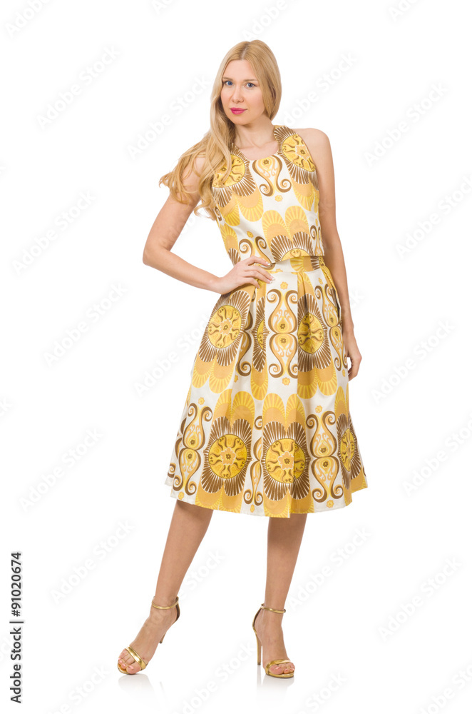Young woman wearing long summer dress isolated on white Young woman wearing long summer dress isolated on white