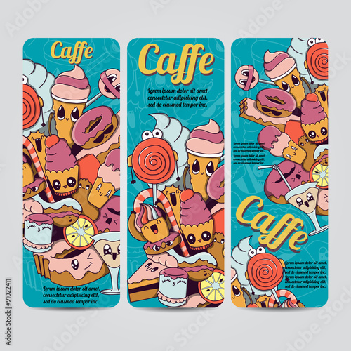 Vector hand drawn doodles caffe design banners,cards, postcards