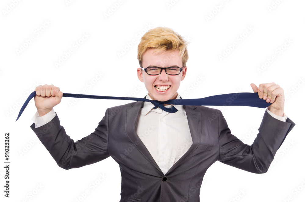 Young tired businessman isolated on white Young tired businessman isolated on white