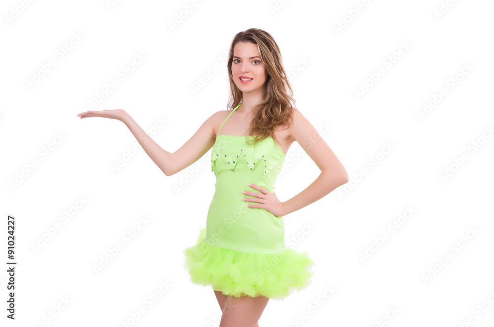 Naklejka premium Pretty lady in light charming dress isolated on white