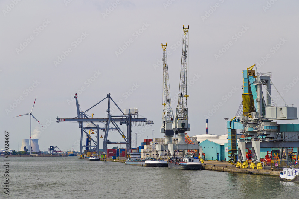 Large container cranes in Port of Antwerp
