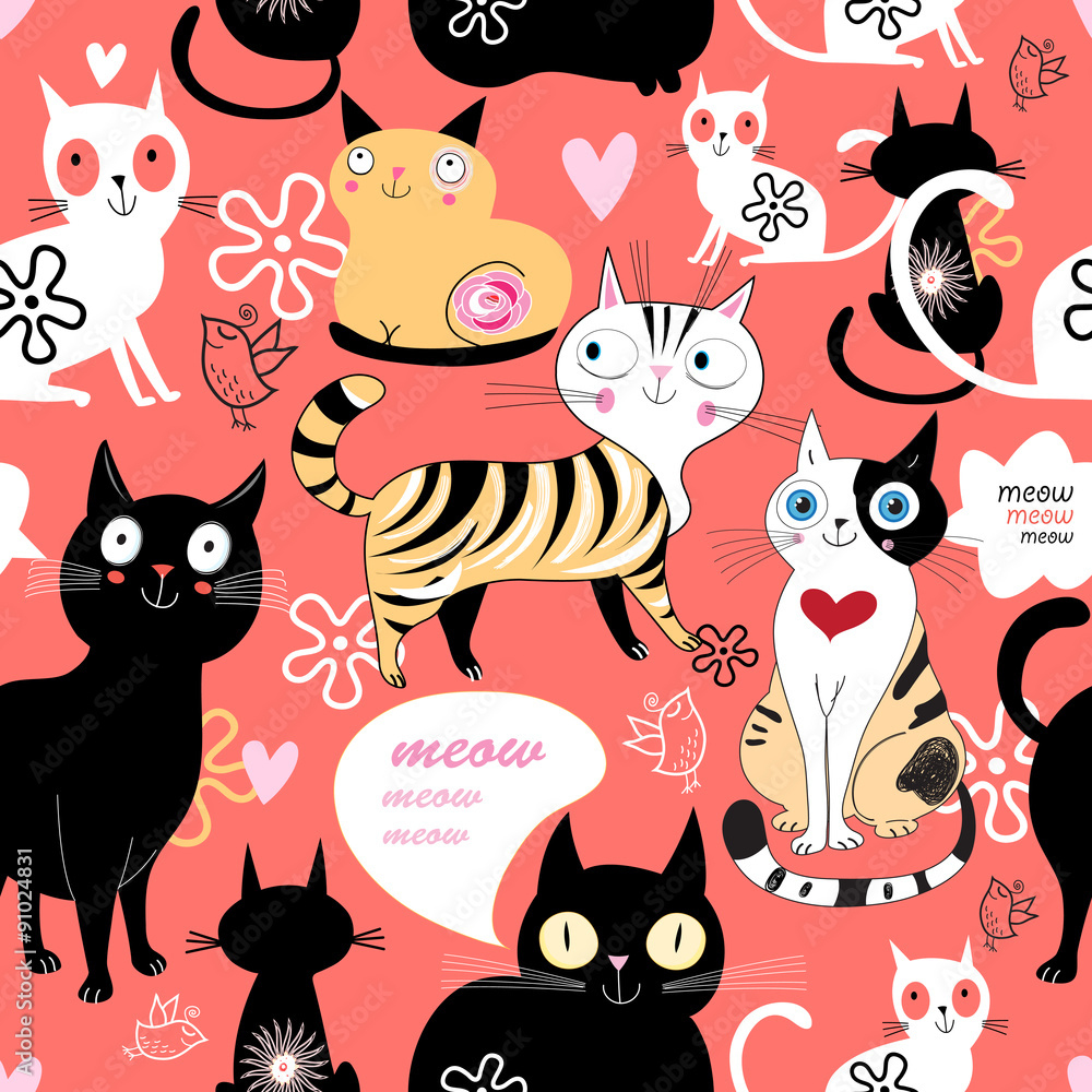 Fototapeta premium pattern in love with a cat