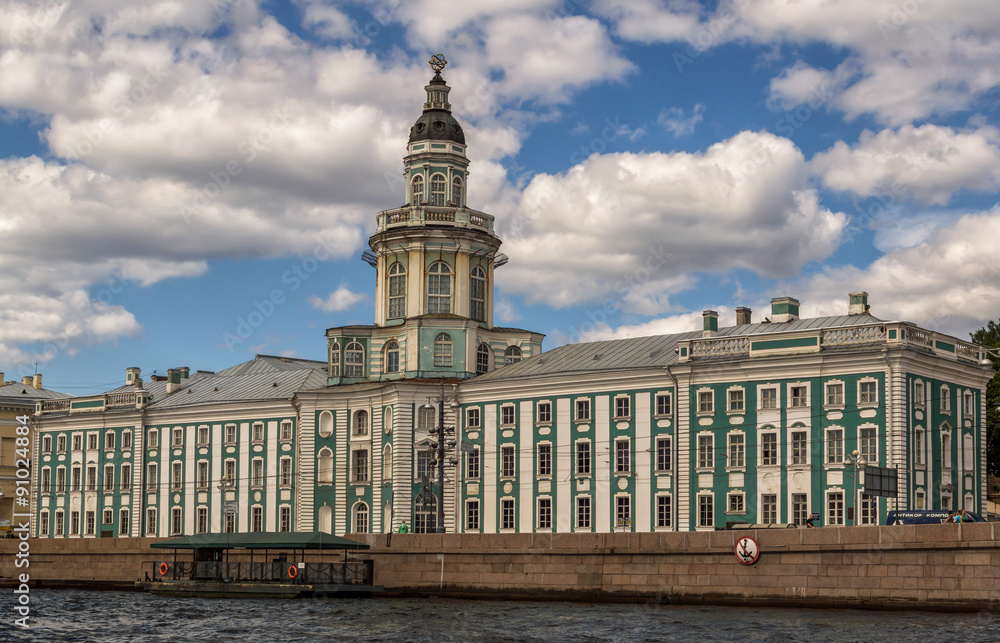 Kunstkamera building on embankment of Neva river in St. Petersburg, Russia