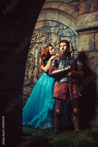 Medieval knight with his beloved lady